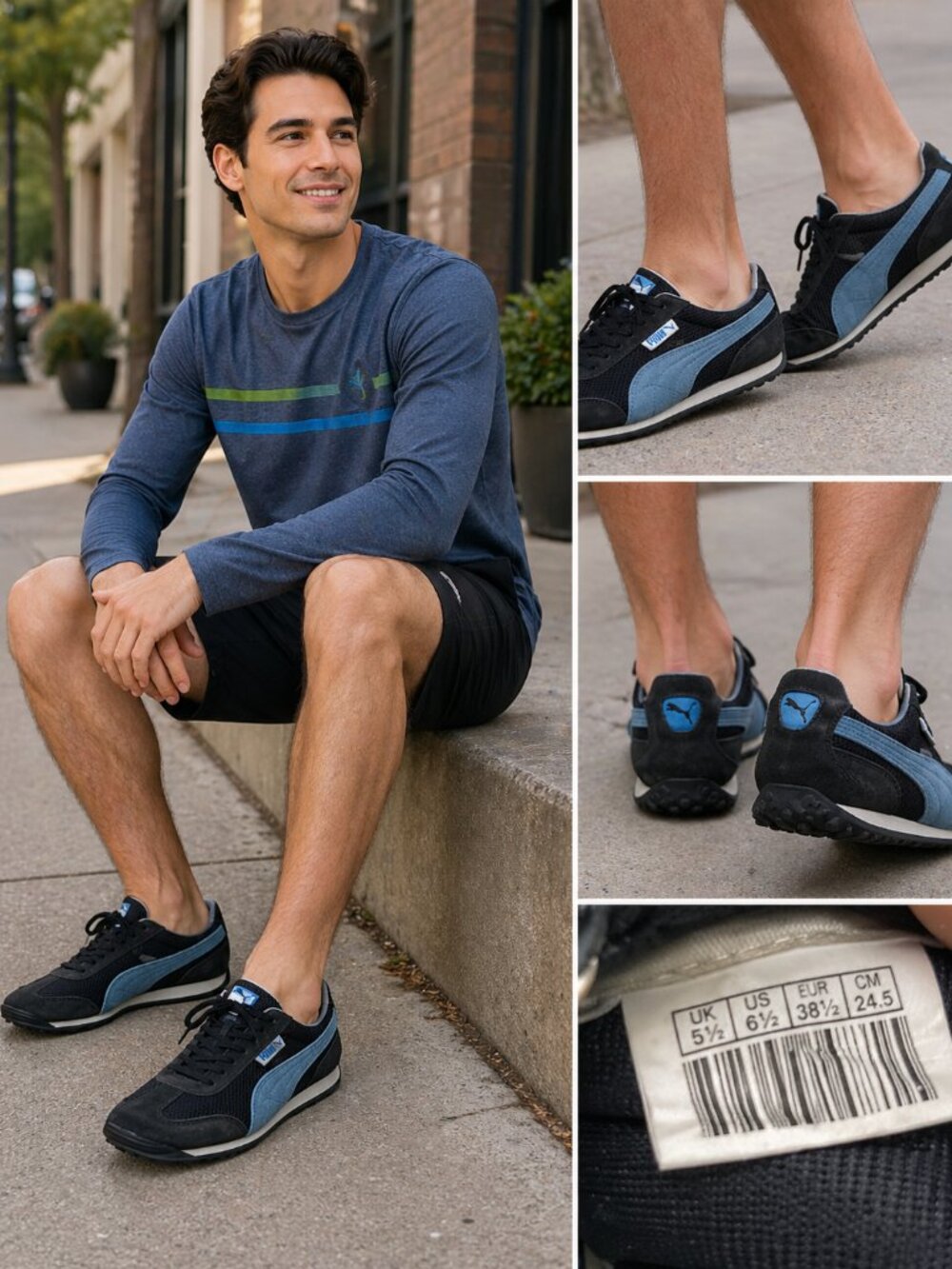 Puma Easy Rider vintage sneakers in black and blue mens size 6.5